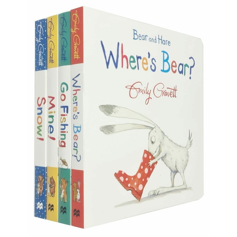 Bear and Hare Series 4 Books Collection Set By Emily Gravett (Bear and Hare Mine!, Where's Bear?, Go Fishing, Snow!)