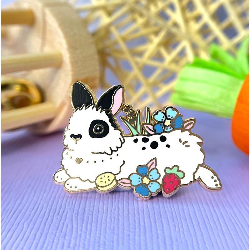 The Crowned Rabbit – Black Spotted Lionhead Bunny Enamel Pin
