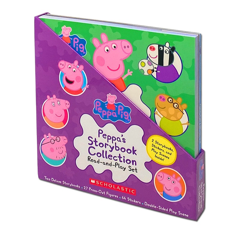 Peppa’s Storybook Collection Read And Play Set Includes 2 Storybooks, Stickers and Play Scenes Inside!