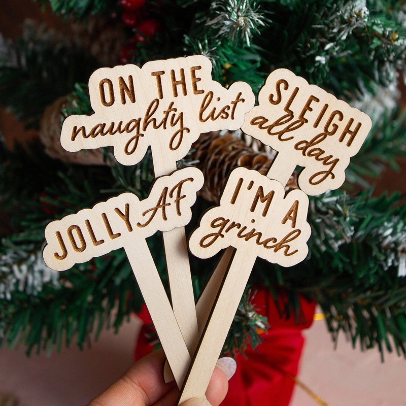 Funny Christmas Wooden Plant Markers Feliz Navidad