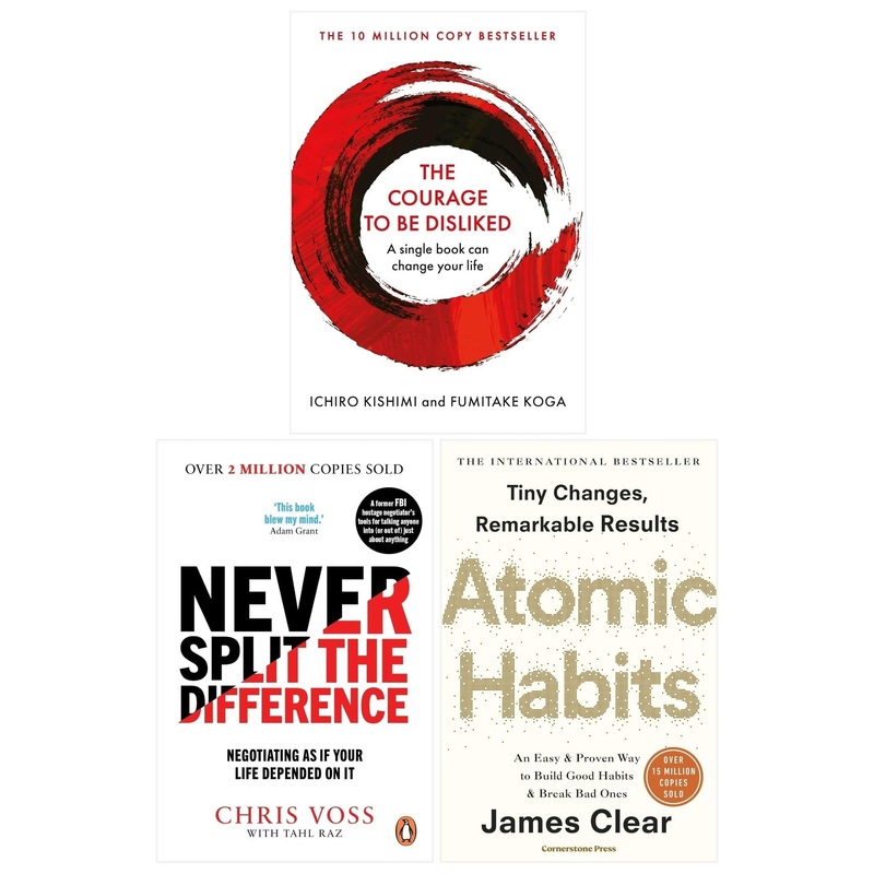 Never Split the Difference, Atomic Habits, Courage to be Disliked 3 Books Collection Set by