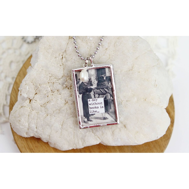 A Day Without Books Library Reading Charm Necklace