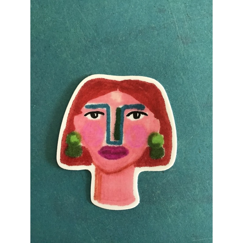 Woman Face Sticker (Green Earrings)