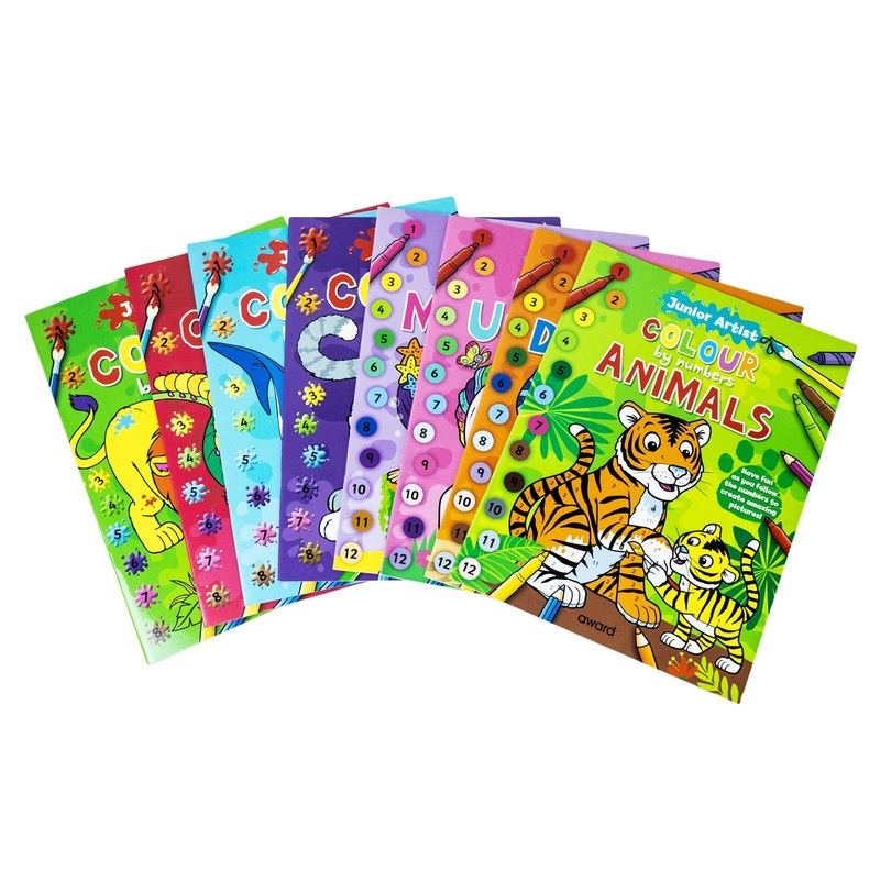 Junior Art and Artist Colour By Numbers 8 Books Collection Set (Lion, Shark, Butterfly, Cats, Animals, Unicorns, Dinosaurs, Mermaids)