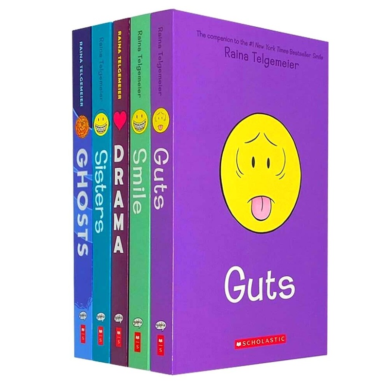 Raina Telgemeier Graphic Novels 5-Book Set  Smile, Drama, Sisters, Ghosts, Guts | Kids’ Fiction, Humor, Emotions, Comic Books & Young Readers Series