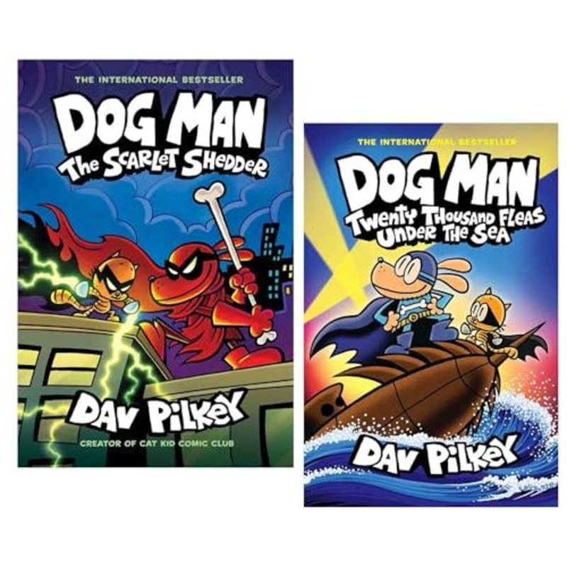Dog Man Series by Dav Pilkey 2 Books Collection Set: Book No. 11 and 12 (Twenty Thousand Fleas Under the Sea and The Scarlet Shedder [Hardback])