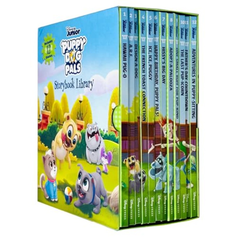 Puppy Dog Pals Storybook Library 12 Books Set (Hawaii Pug-O, A.R.F., Design-A-Dog, The French Toast Connection, Ice Ice Puggy, Happy Birthday Puppy Pals!, Hissy’s Big Day and More)