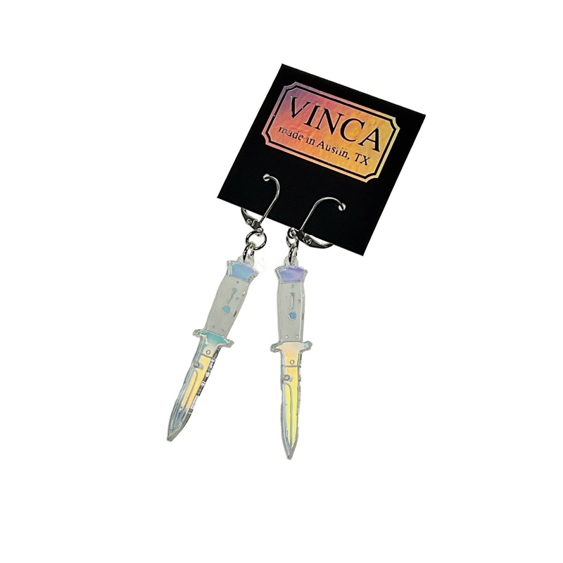 Vinca – A Knife Less Ordinary Iridescent Hook Earrings