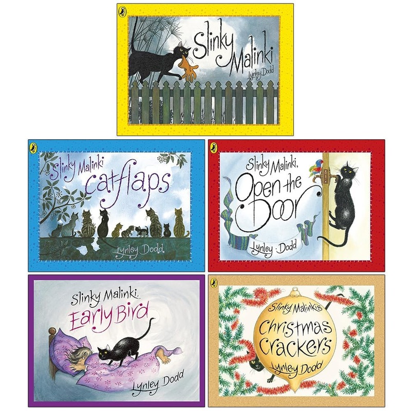 Lynley Dodd Slinky Malinki Hairy Maclary and Friends Series 5 Books Collection Set(Slinky Malinki, Slinky Malinki Catflaps, Open the Door, Slinky Malinki’s Christmas Crackers, Early Bird)