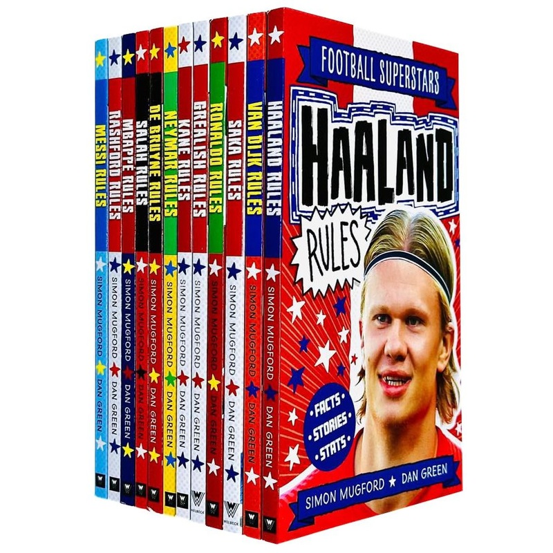 Football Superstars 12 Books Collection Rules Mega Pack Set By Simon Mugford & Dan Green(Fact,Stories & Starts)(Rolando, Neymar, Messi, Kane, Mbapp, Rashford, Haaland, Salah, De Bruyne & More)