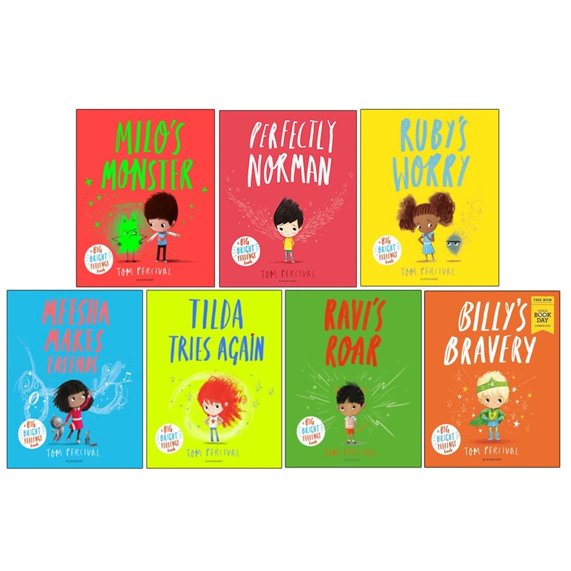 Tom Percival Big Bright Feelings Collection 7 Books Set Including World Book Day Billy’s Bravery, Perfectly Norman, Ruby’s Worry, Ravi’s Roar, Meesha Makes Friends, Tilda Tries Again & Milo’s Monster