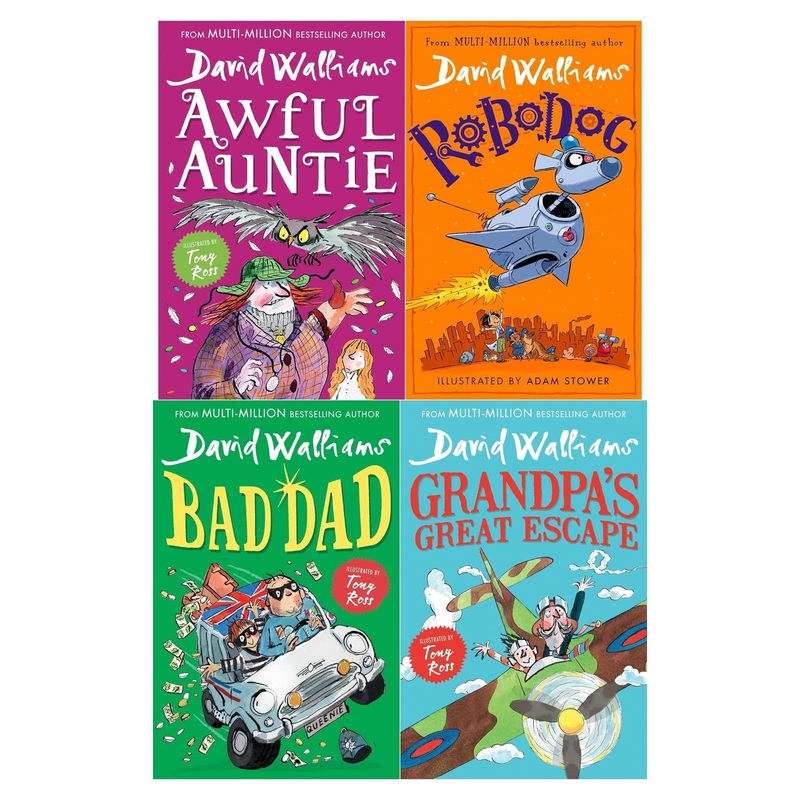 David Walliams 4 Books Collection Set (Awful Auntie, Grandpas Great Escape, Bad Dad, Robodog)