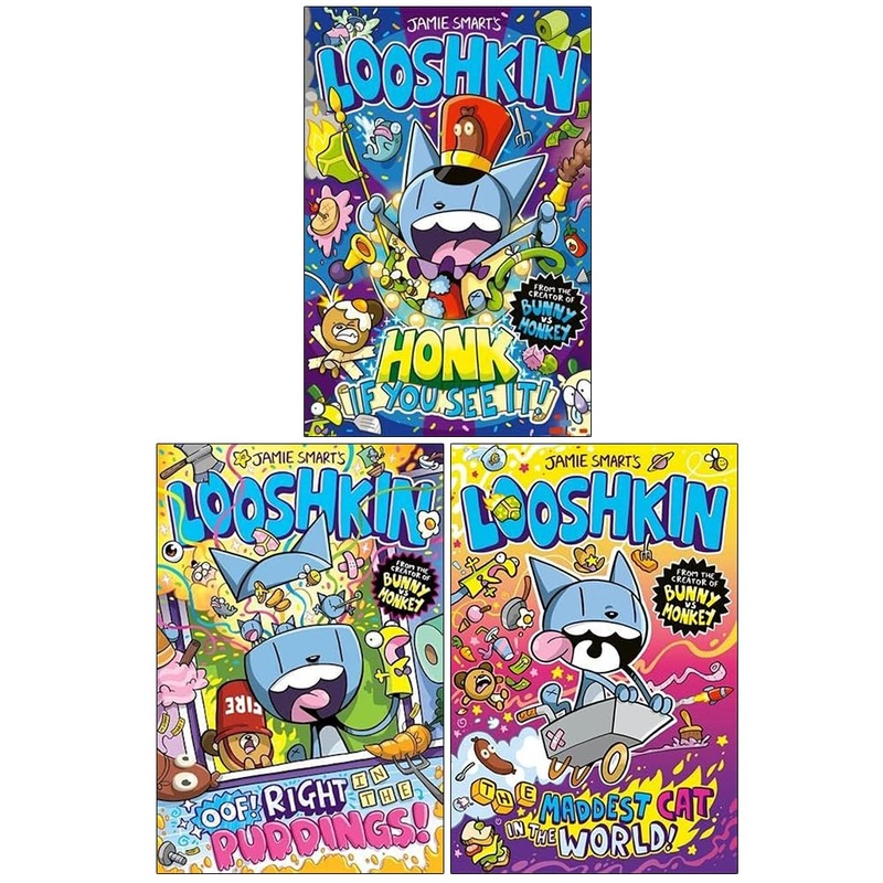 Jamie Smart’s LOOSHKIN Series 3 Books Collection Set(Looshkin: Honk If You See It!,Looshkin: Oof! Right in the Puddings! & Looshkin: The Maddest Cat in the World)