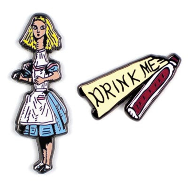 Alice and Drink Me Pins