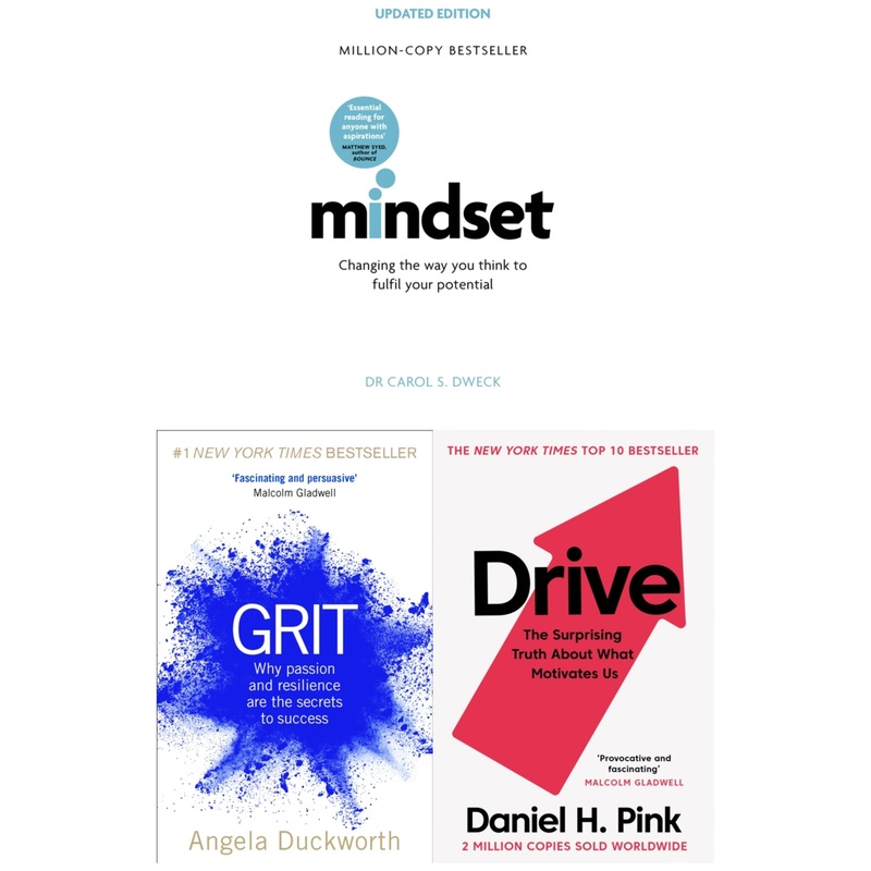 Mindset – Updated Edition, Grit, Drive The Surprising Truth About What Motivates Us 3 Books Collection Set