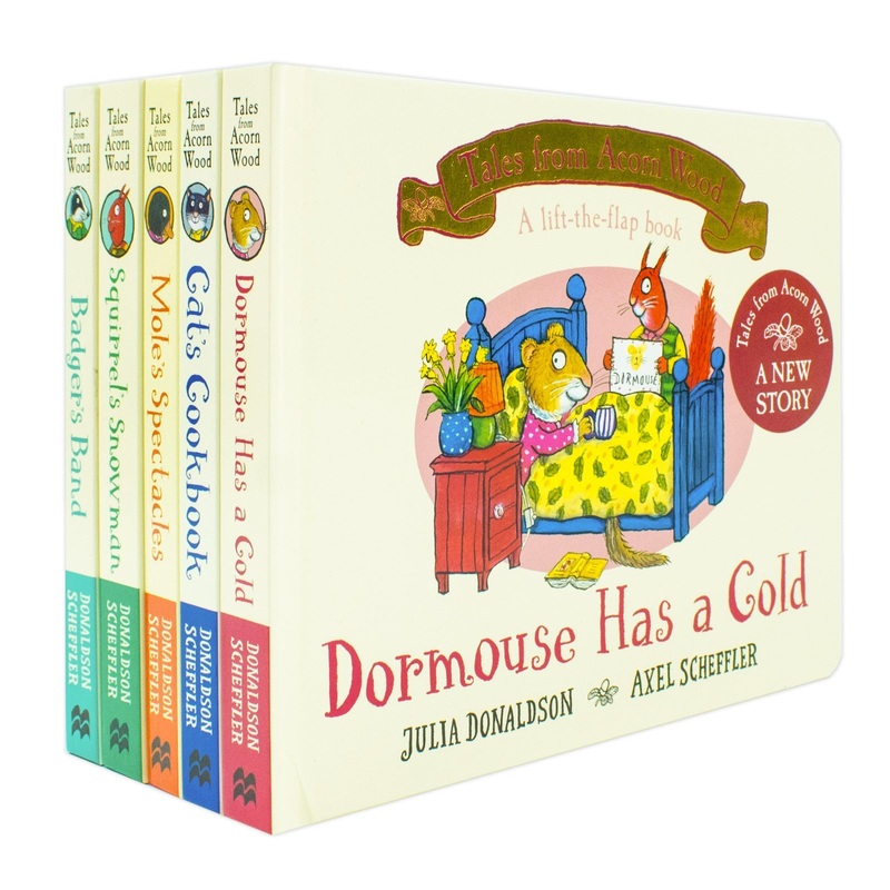 Julia Donaldson Tales From Acorn Wood Series Collection 5 Books Set (Cat’s Cookbook, Squirrel’s Snowman, Mole’s Spectacles, Badger’s Band & Dormouse Has a Cold)