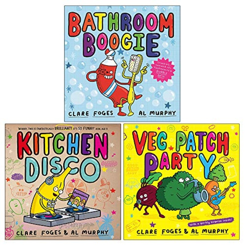 Clare Foges Kitchen Disco Collection 3 Books Set, Fun Childrens Party Stories for Ages 3+ – Includes Bathroom Boogie, Kitchen Disco, Veg Patch Party