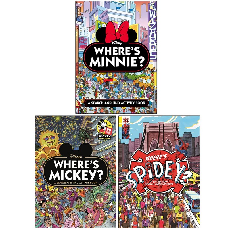 Search and Find Activity Book Collection 3 Books Set (Where’s Mickey?, Where’s Minnie?, Where’s Spidey?)
