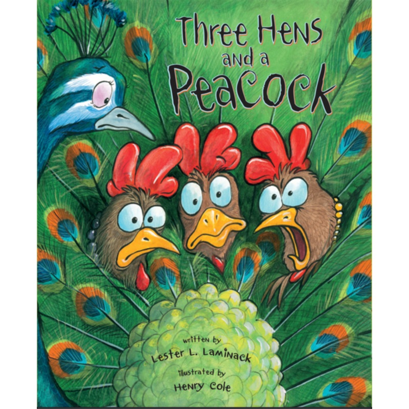 Three Hens and a Peacock