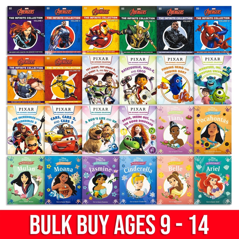 Bulk Buy New Children’s Fiction Collection 24 Book Set By DK (Marvel Avengers, Disney Princess, Pixar)