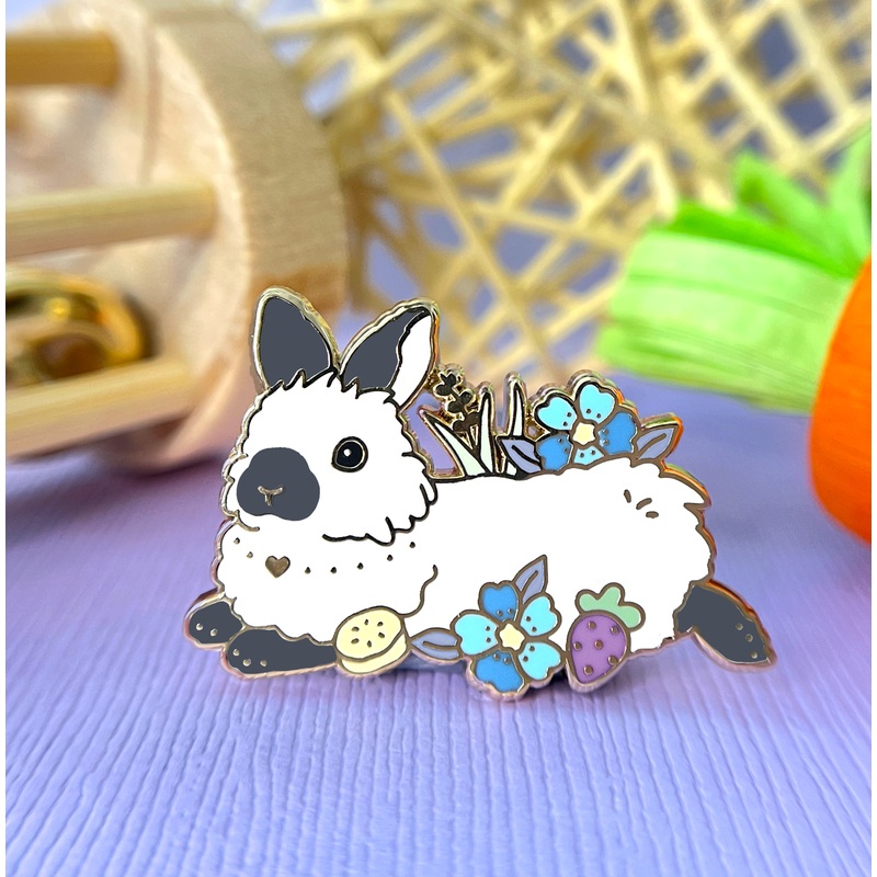 The Crowned Rabbit – Grey Spot Lionhead Bunny Enamel Pin