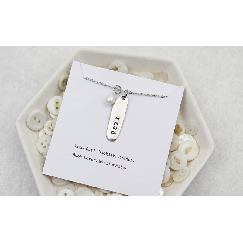 Read Hand Stamped Book Quote Necklace : Gold