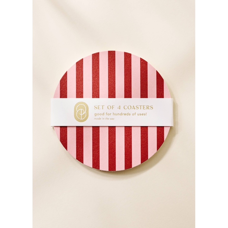 Pink and Maroon Striped Coaster – Set of 4