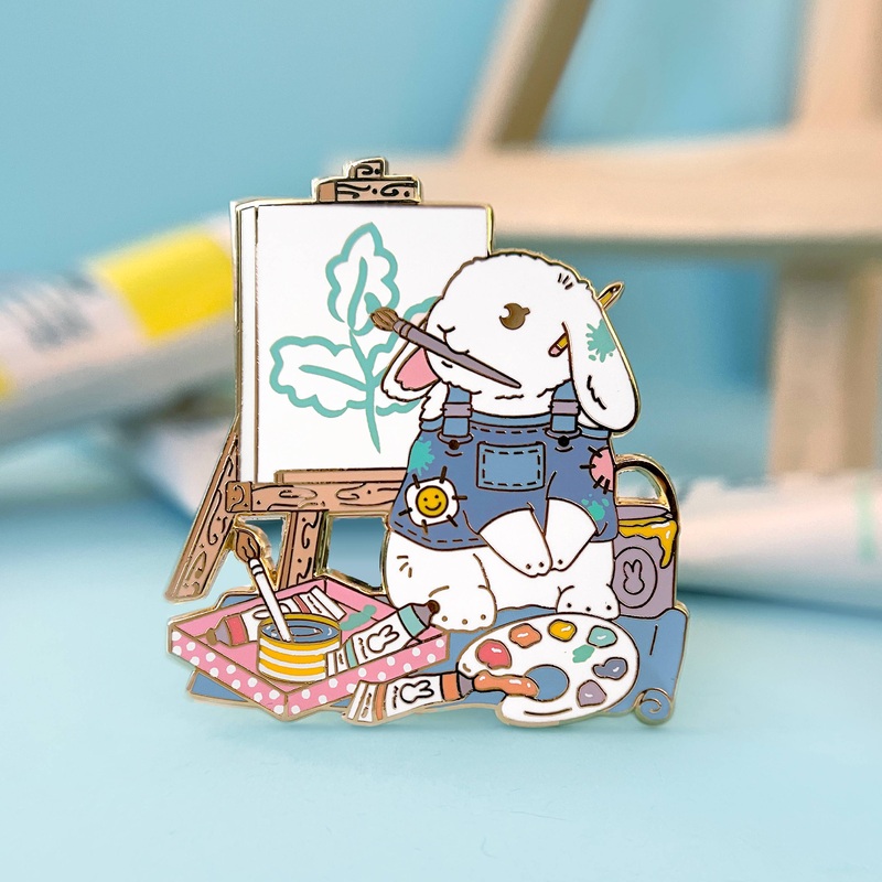 The Crowned Rabbit – Artist Rabbit Enamel Pin, Bunny Enamel Pin, Gift For Artists
