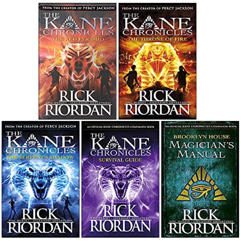 Rick Riordan Kane Chronicles Series 5 Books Collection Set (The Red Pyramid, The Throne of Fire, The Serpent’s Shadow, [Hardcover] Survival Guide, [Hardcover] Brooklyn House Magician’s Manual)
