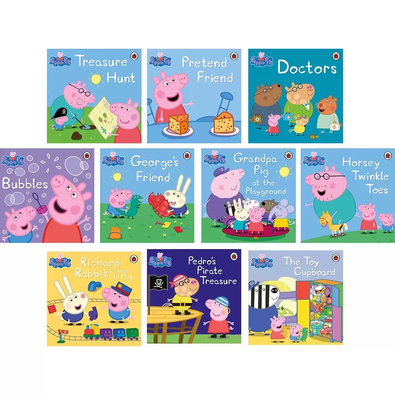 Peppa Pig 10 Books Collection Set Georges Friend, Doctors, Bubbles, Grandpa Pig at the Playground, Richard Rabbit Comes to Play, Pedros Pirate Treasure