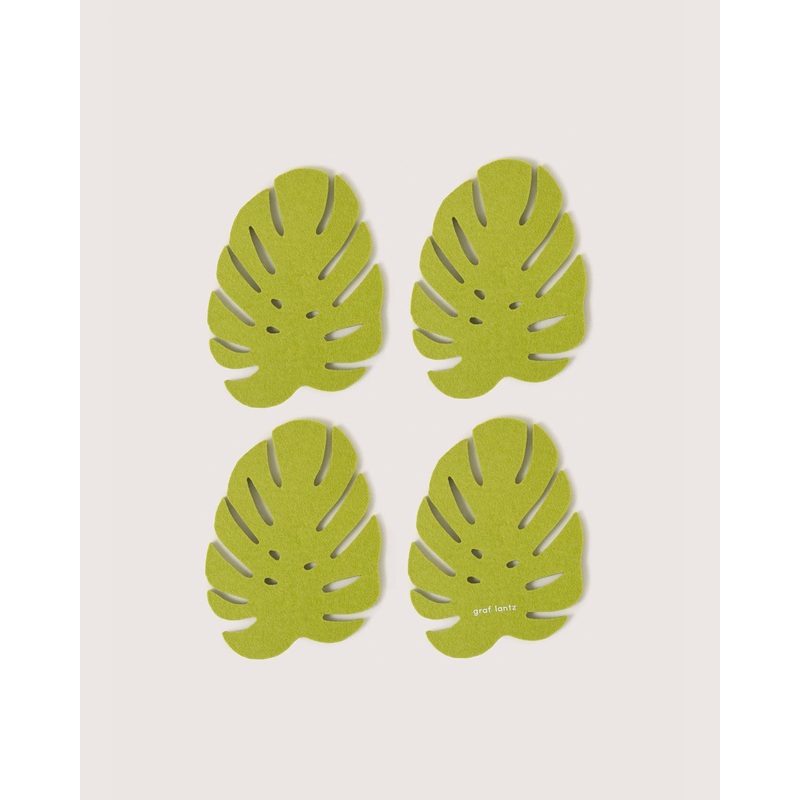 Merino Wool Monstera Coaster Solid 4 Pack – Pistachio