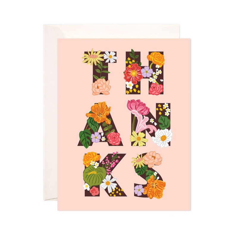Blooming Thanks Greeting Card – Floral Thank You Card Single Card