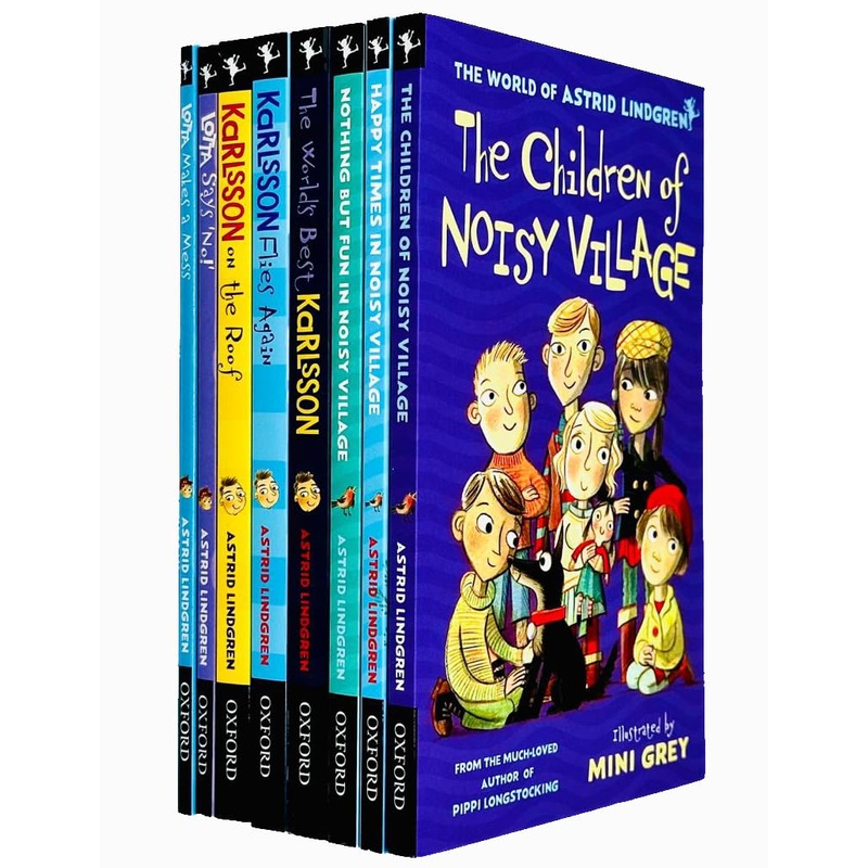 Astrid Lindgren Collection 8 Books Set (The Children of Noisy Village, Happy Times in Noisy Village, Nothing but Fun in Noisy Village,World’s Best Karlsson,Karlsson Flies Again, on the Roof & More)