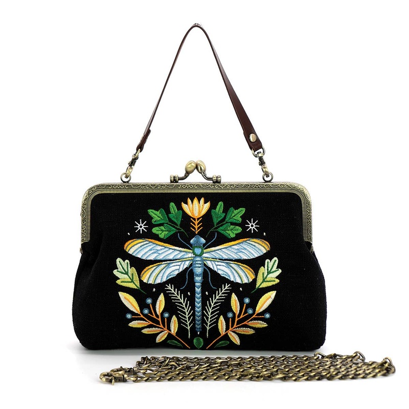 COMECO INC – Dragonfly Vintage Kisslock Bag: Black