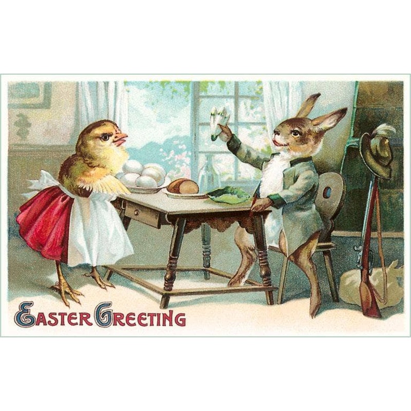 Found Image Press – Greeting Card EA-57 Easter Greeting, Domestic Rabbit and Chi