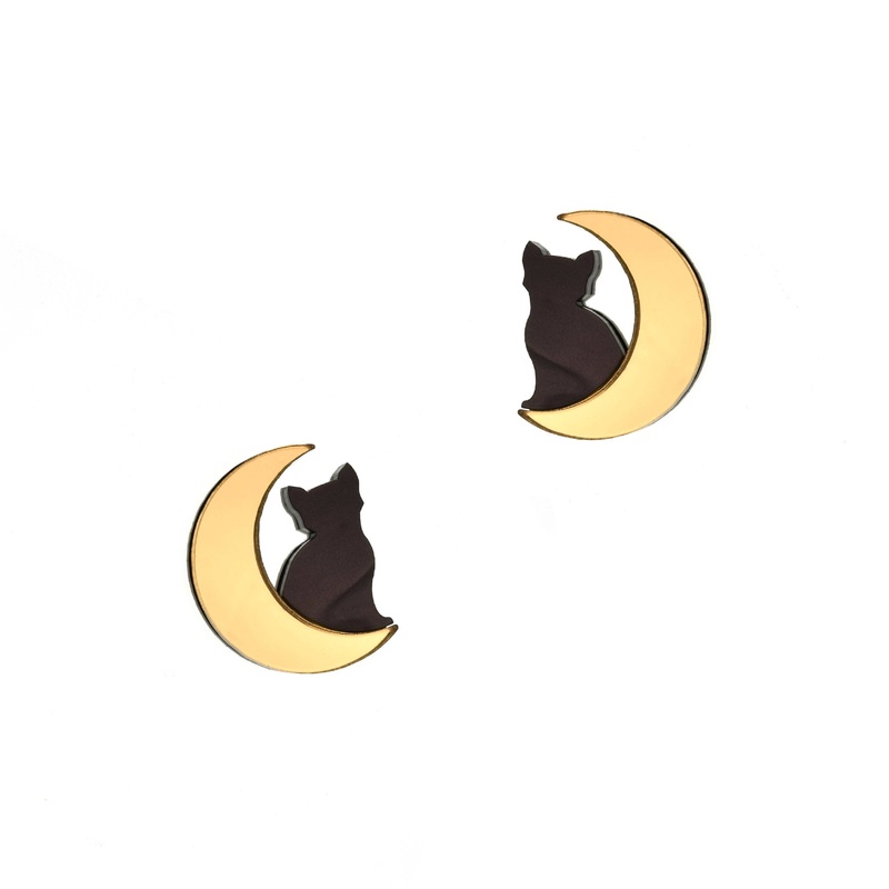 Vinca – Cat in Moon Large Earrings