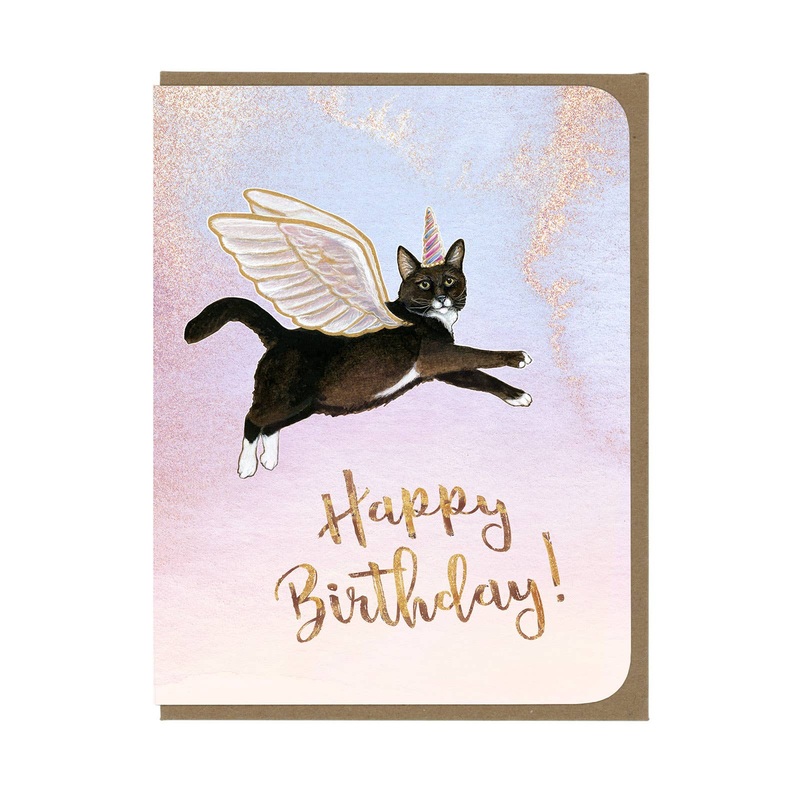 Amy Rose Moore Illustration – BIRTHDAY – Magical Flying Cat – Greeting Card
