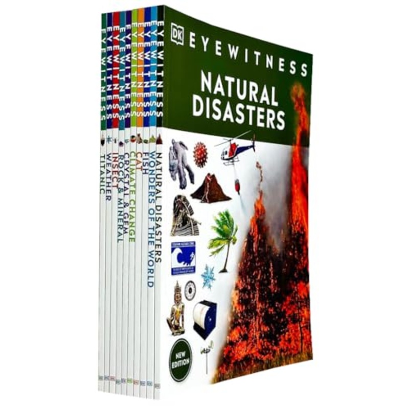 DK Eyewitness 10 Book Collection Set (Set 2)  Natural Disasters, Wonders, Titanic, Weather, Fish, Cats, Insects, Crystals  Educational Kids Learning