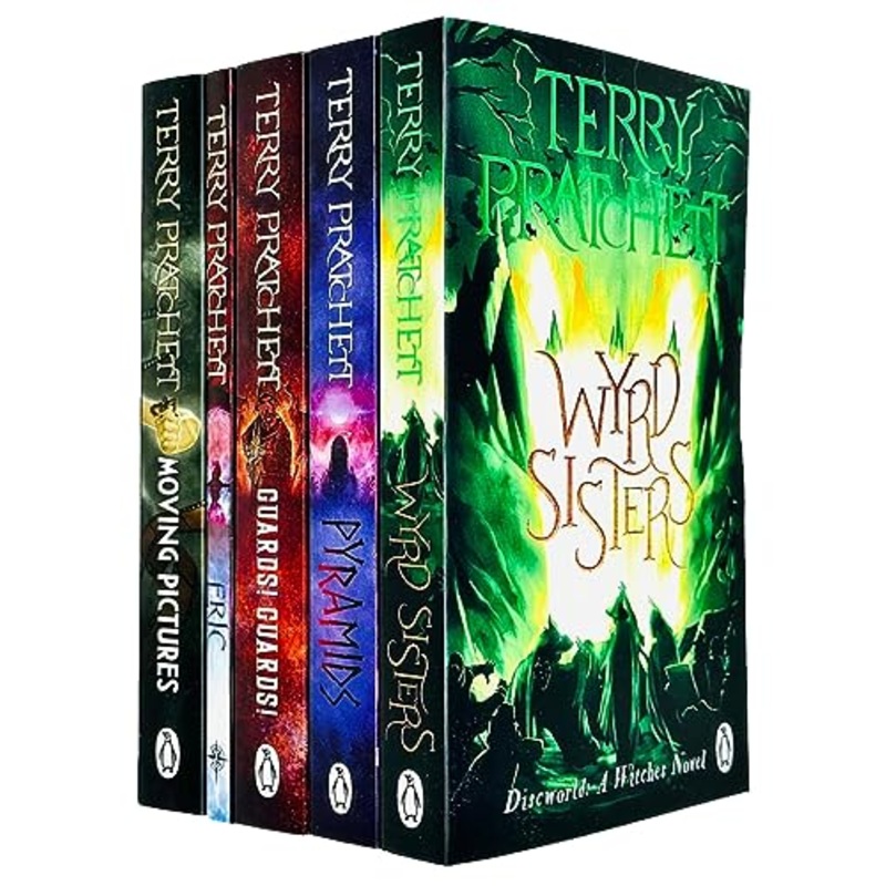 Terry Pratchett Discworld Novels Series 2 – 5 Books Collection Set (Wyrd Sisters, Pyramids, Guards! Guards!, Eric, Moving Pictures)