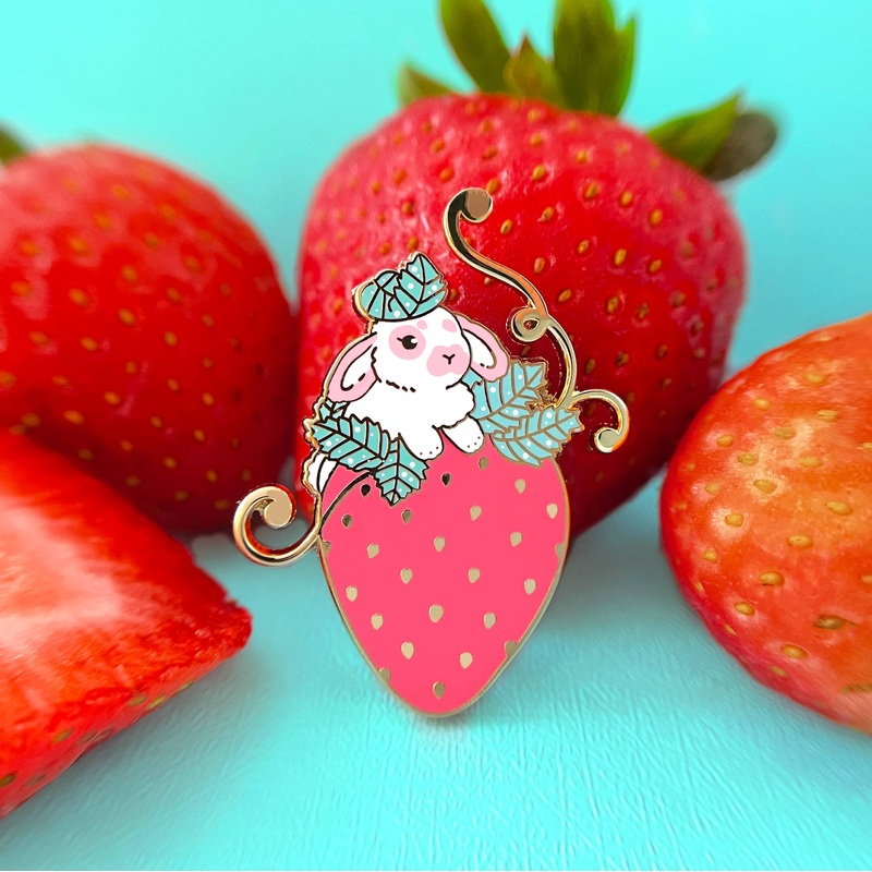 The Crowned Rabbit – Strawberry Rabbit Enamel Pin