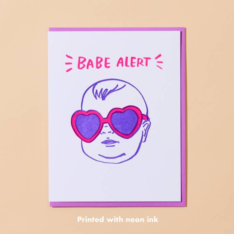Babe Alert Letterpress Greeting Card – New Baby, Baby Shower