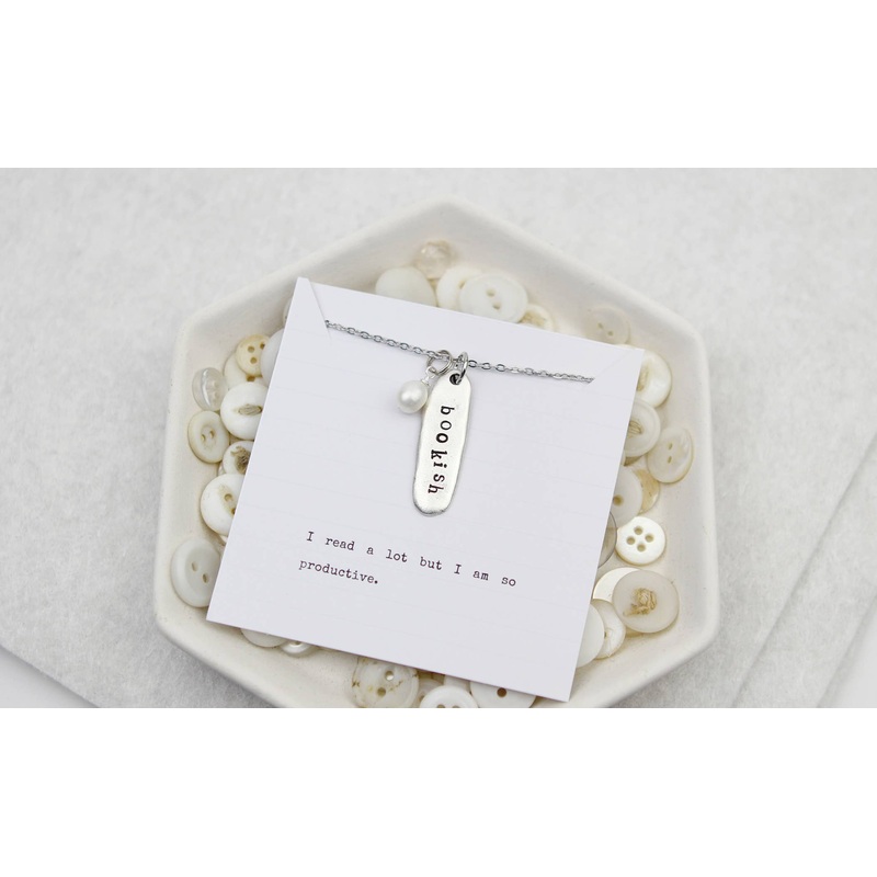 Bookish Hand Stamped Book Quote Necklace   : Gold