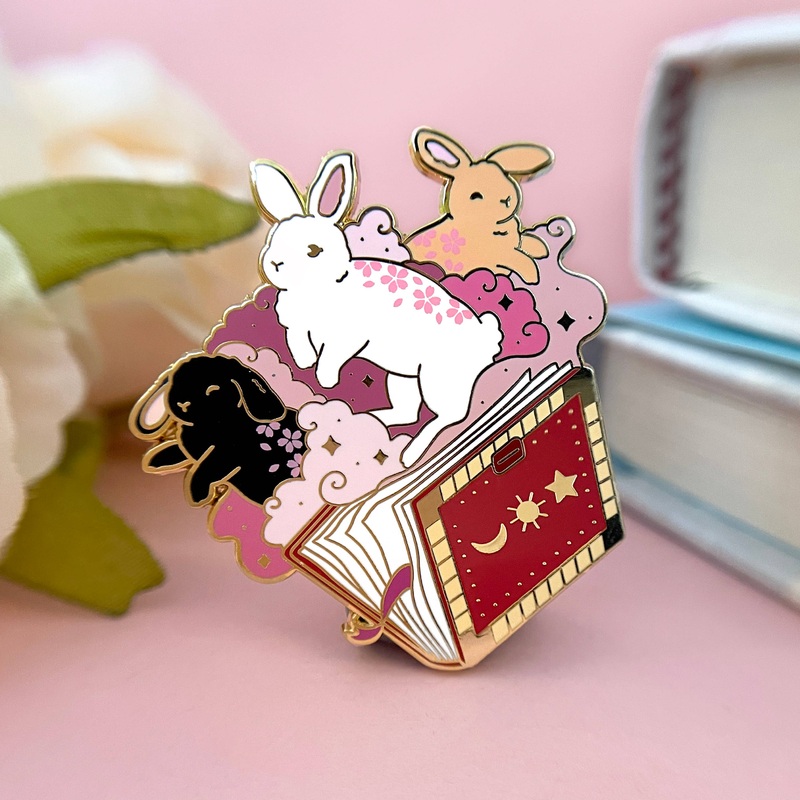 The Crowned Rabbit – Magical Spell Book Rabbit Enamel Pin