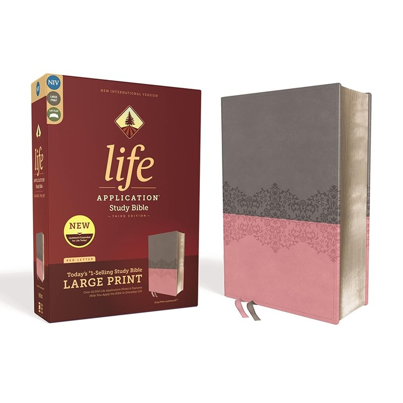 NIV, Life Application Study Bible, Third Edition, Large Print, Leathersoft, Gray/Pink, Red Letter