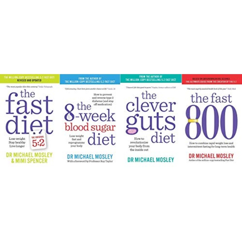 Dr Michael Mosley Collection 4 Book Set, Fast Diet, Fast 800, Guts Diet, 8 Week Blood Sugar Diet