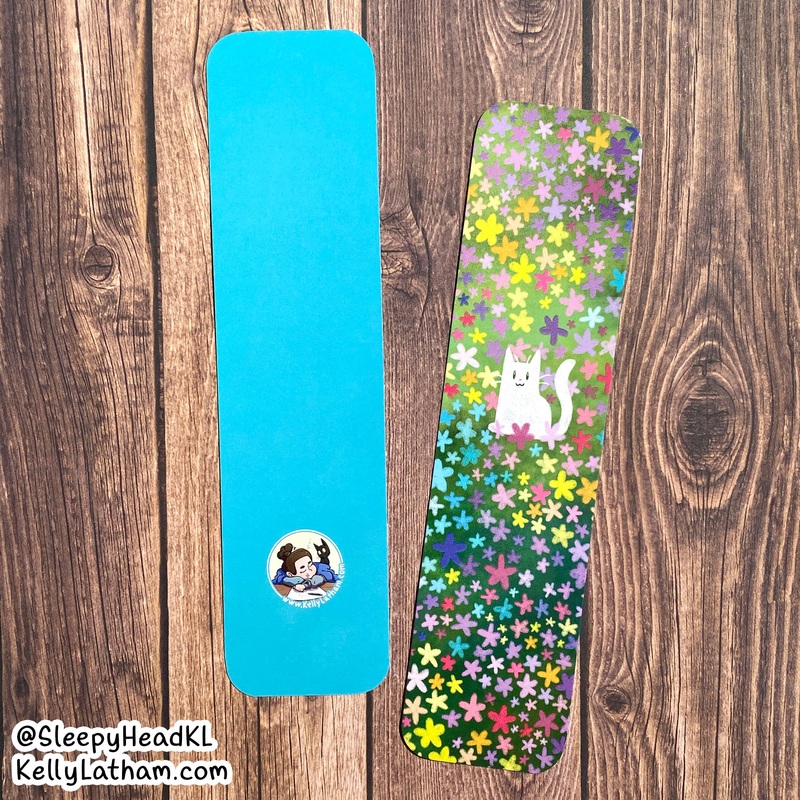 Kelly Latham Art – White Cat and Flowers, Bookmark, Cat Lover, Gift, Bookstore Clear Hanging Bag