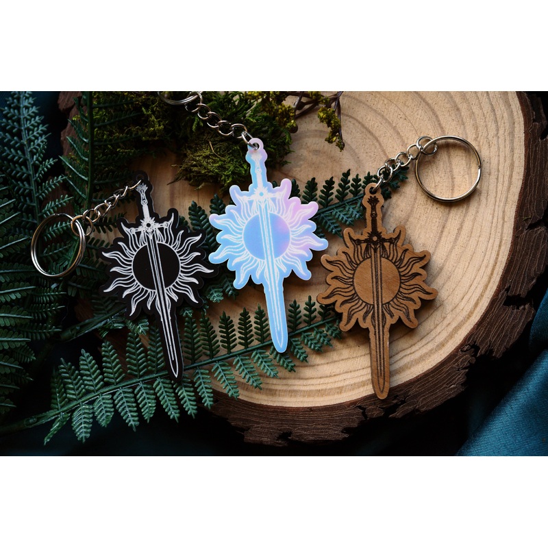 The Bookish Atelier – Sunfire Sword Keychain: Wood