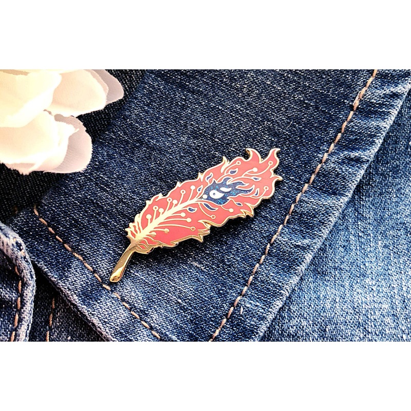 Alum and Ink – Phoenix Feather Pin: Rubber Pin Back