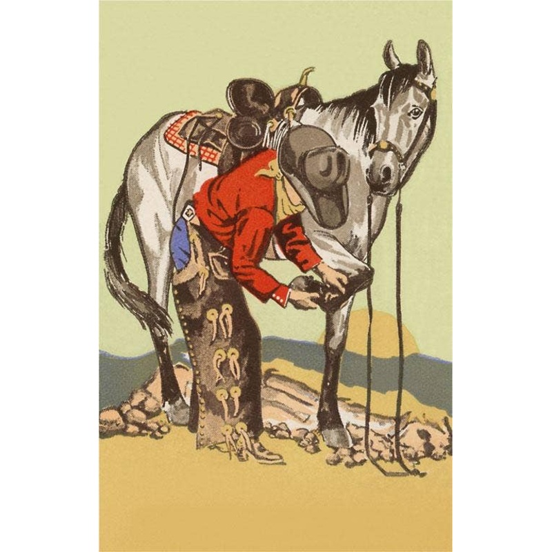 Found Image – CB-210 Cowboy Checking Horse Hoof – Vintage Image, Note Card
