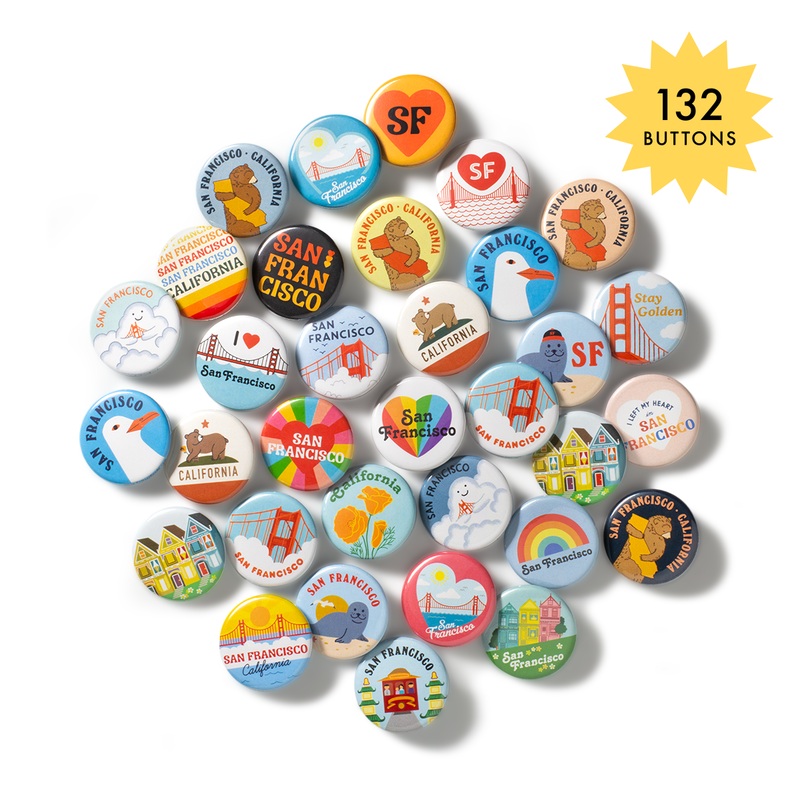 Seltzer Goods – SF Button Assortment (132 Buttons)